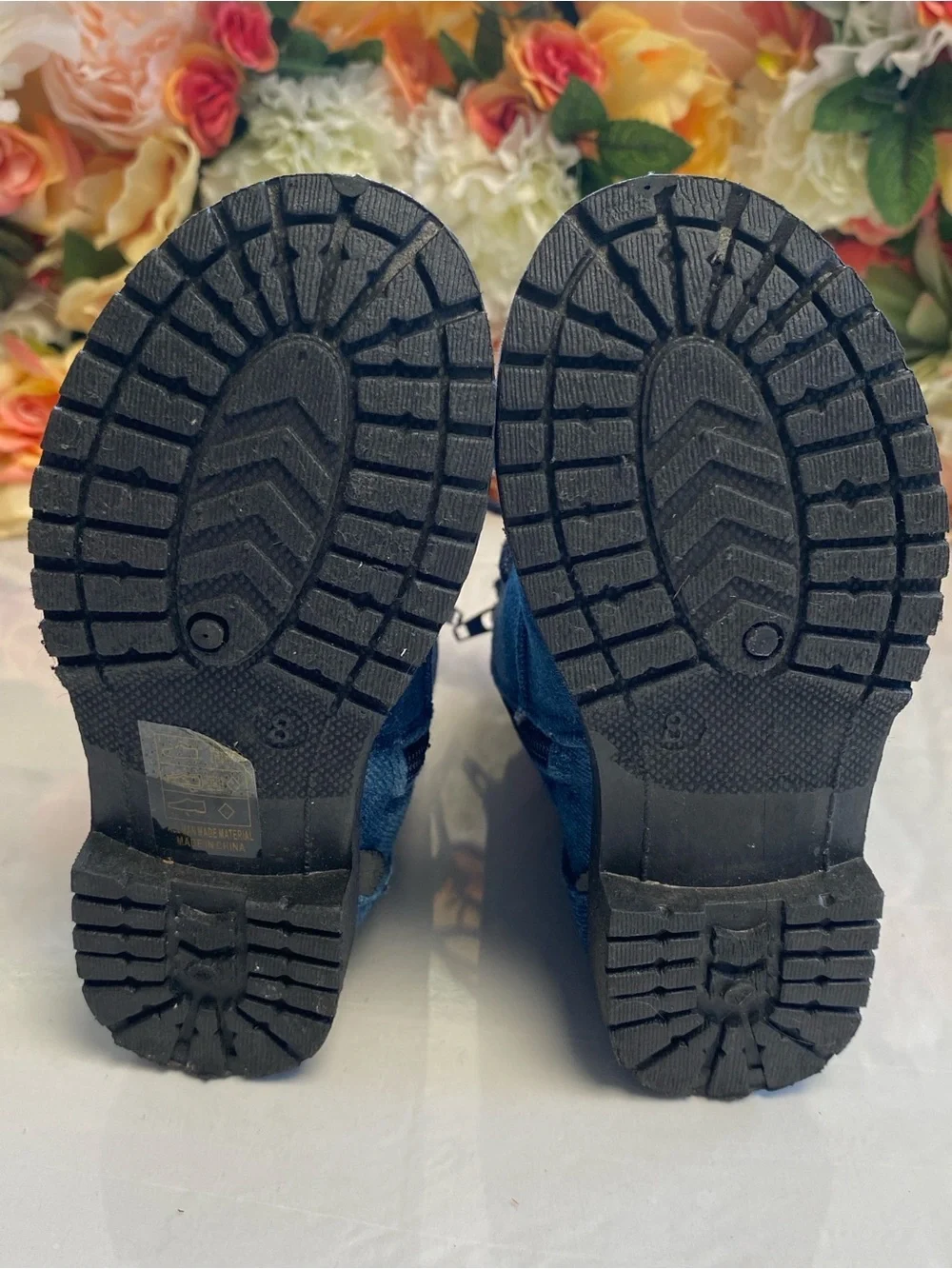 Toddler Denim Moto Lace-Up Boots Side Zip Buckle Blue Size 8